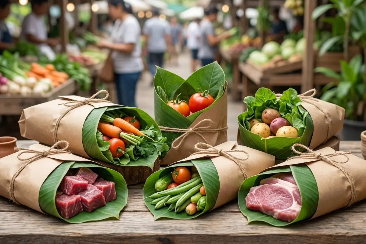 Ide Kemasan Daun untuk Jual Daging dan Sayur (Foto: Gemini AI)