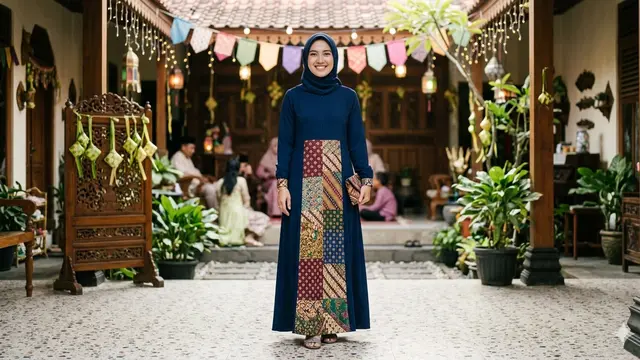 Model Gamis Kombinasi Corak Polos Terbaru (Foto: Gemini AI)