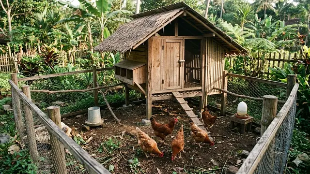 Desain Kandang Ayam dengan Area Umbaran Mini (Foto: Gemini AI)