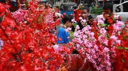 Warga memilih pernak-pernik Imlek di Kawasan Pasar Glodok Pancoran, Jakarta Barat, Jumat (13/1/2023). Menurut salah satu pedagang penjualan tahun ini lebih ramai dibandingkan dengan dua tahun sebelumnya imbas pandemi COVID-19. (Liputan6.com/Johan Tallo)