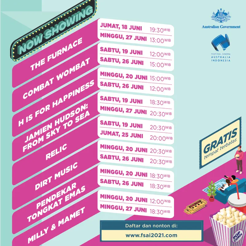 Jadwal film FSAI 2021. (Dokumentasi Kedutaan Australia di Jakarta)