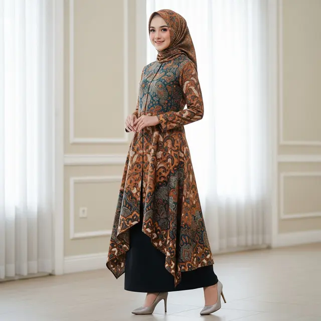 Model Gamis Batik Sutra Syar’i Potongan A-Line