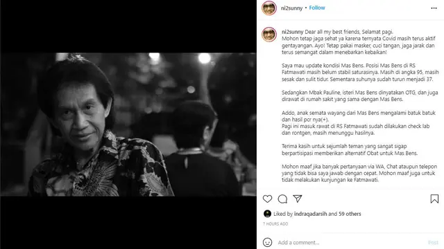 Bens Leo beserta istri dan juga anaknya terpapar Covid-19