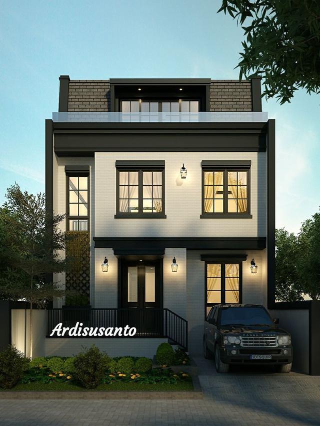 Rumah Minimalis 2 Lantai Type 36 Pojok dengan Style Batu Hitam