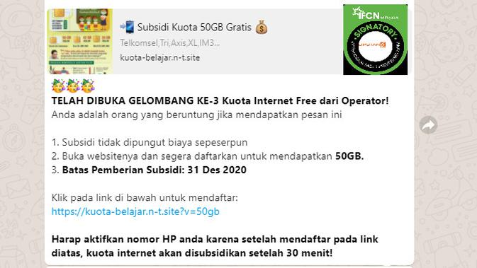 Cek Fakta Liputan6.com mendapati informasi cara mendapat subsidi kuota internet untuk belajar 50 GB