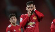 Bruno Fernandes menjadi bagian penting Manchester United saat ini. Didatangkan dengan harga 67,6 juta pound pada Januari 2020, ia mampu mendongkrak performa Setan Merah secara signifikan. Fernandes tercatat tampil sebanyak 106 kali dengan mencetak 47 gol dan 34 assist. (AFP/Nick Potts)