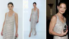Foto kolase Katie Holmes saat menghadiri CFDA Fashion Awards di Cipriani South Street  di New York pada Senin, 7 November 2022. Katie Holmes mencuri perhatian dalam gaun perak tipis saat dia membawa fashion A-game-nya ke karpet merah CFDA Awards 2022. (AFP Photo)