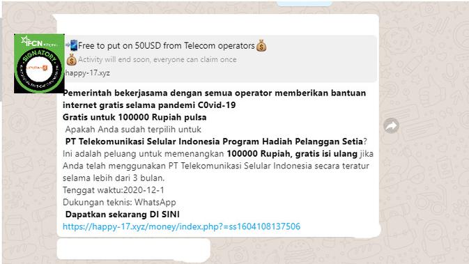Cek Fakta Liputan6.com menelusuri informasi bantuan pemerintah sebesar Rp 100 ribu untuk pelanggan setia PT Telekomunikasi Selular Indonesia