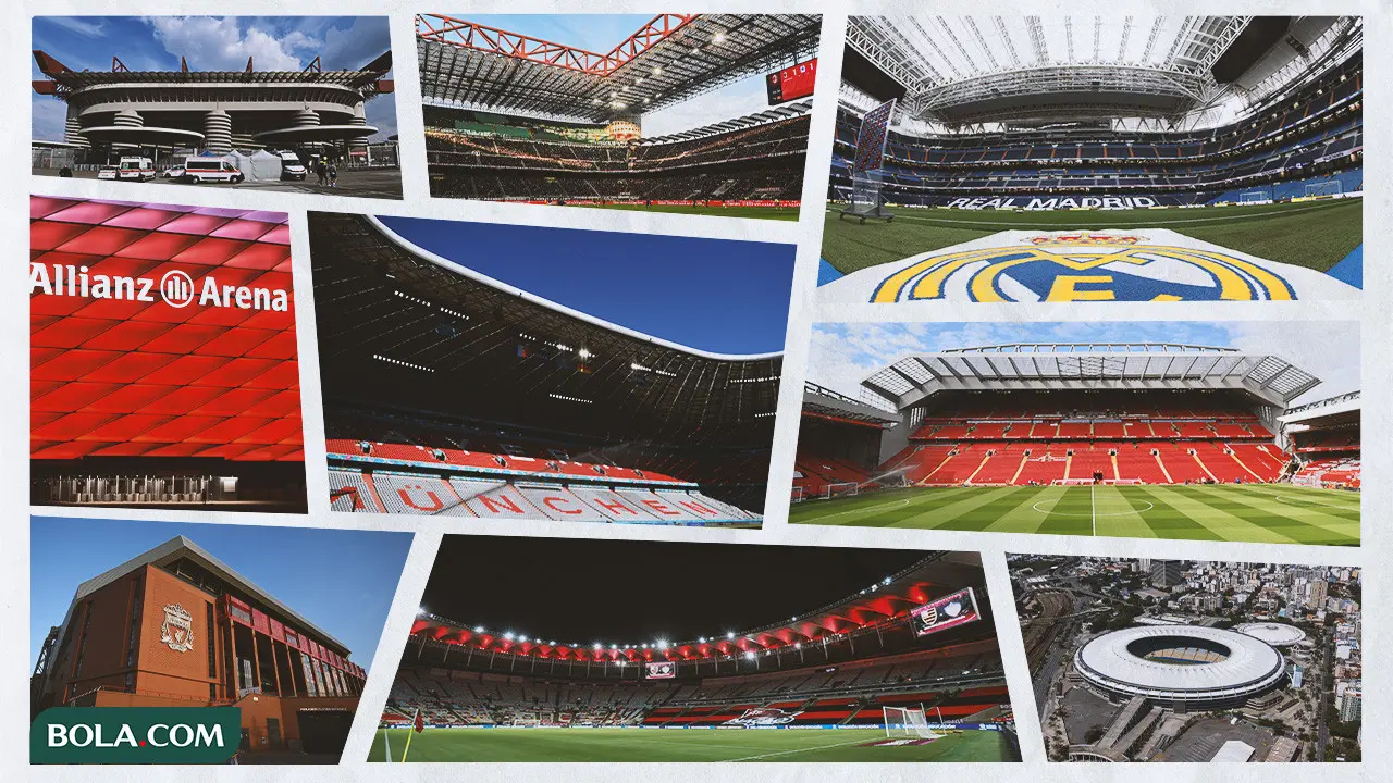 Kolase - Foto Stadion: Santiago Bernabeu, Anfield, Maracana, Allianz Arena, San Siro