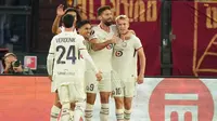 Selebrasi pemain Lille dalam laga versus AS Roma di Liga Europa, Kamis (2/10/2025).&nbsp;(AP Photo/Andrew Medichini)