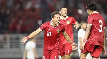 Pemain Timnas Indonesia Egy Maulana Vikri merayakan gol yang dicetaknya ke gawang Turkmenistan pada FIFA Matchday di Gelora Bung Tomo, Jumat (8/9/2023). (FOTO: Dok PSSI)