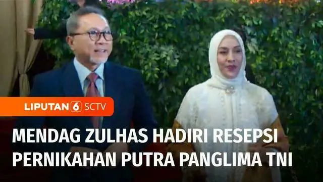 Menteri Perdagangan, Zulkifli Hasan menghadiri resepsi pernikahan putra kedua Panglima TNI Laksmana Yudo Margono. Ucapan selamat dan doa terbaik diucapkan Zulhas usai menghadiri acara tersebut.