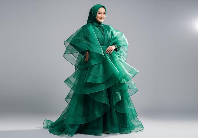 4. Gamis Layered Organza Emerald