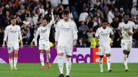 Bermain kandang, skuad Carlo Ancelotti tampil tangguh sekaligus menyingkirkan Manchester City dari kompetisi Liga Champions 2024/2025. (OSCAR DEL POZO/AFP)