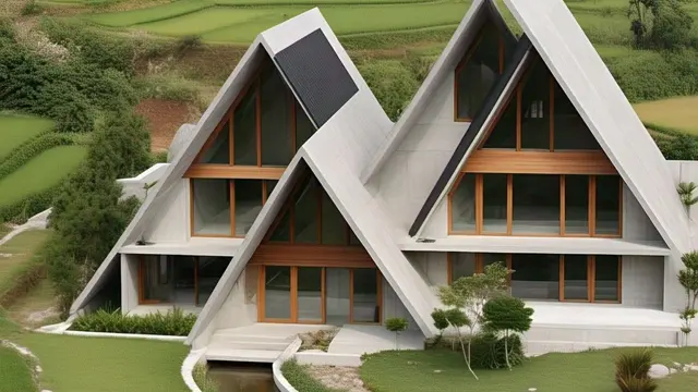 Model Atap Rumah Asimetris 3 Trap Kombinasi Beton dan Kayu/Via Meta AI