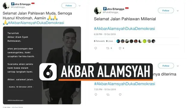 Korban kerusuhan di depan gedung DPR/MPR Akbar Alamsyah meninggal setelah sempat mengalami koma akibat retak di tempurung kepala. Warganet mengunggah kesedihan di media sosial.