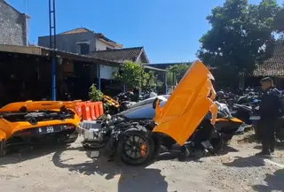 Penampakan Mclaren Youtuber Sukoharjo Andra ST usai mengalami kecelakaan tunggal. (Liputam6.com/ Dok Ist)