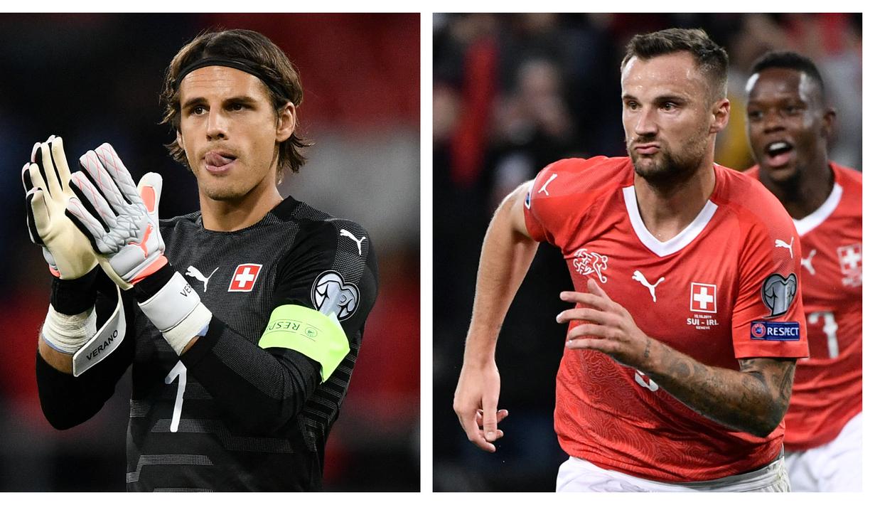 Timnas Swiss akan melakoni laga perdana mereka di Grup A Euro 2020 (Euro 2021), Sabtu (12/6/2021) malam WIB. Berikut 5 pemain kunci yang dapat merepotkan Wales, di antaranya striker Haris Seferovic dan tentunya kiper senior Yann Sommer. (Foto: Kolase AFP)