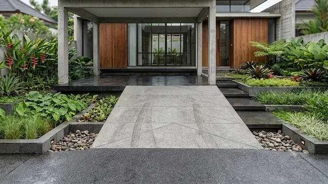 Carport Semi Terangkat dengan Rain Garden Bertingkat