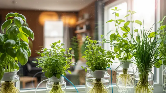 Hidroponik Tanaman Herbal di Jendela Rumah/Gemini AI