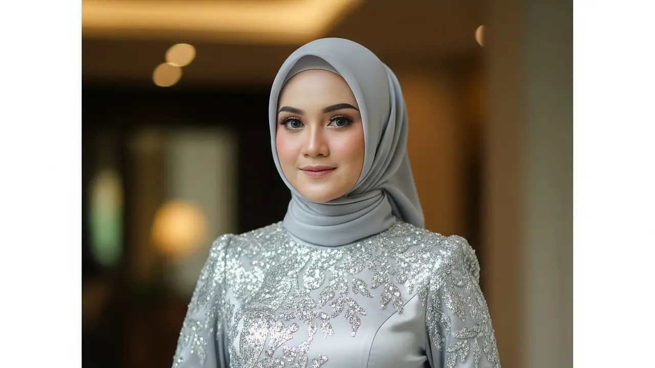 Dress Panjang Muslim Kombinasi Aksen Payet Elegan