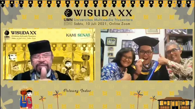 Rektor UMN Dr Ninok Leksono, MA mewisuda salah satu mahasiswa UMN secara daring. (Foto: Dok. Stephanus Novi/Koor. Media Wisuda XX Universitas Multimedia Nusantara)