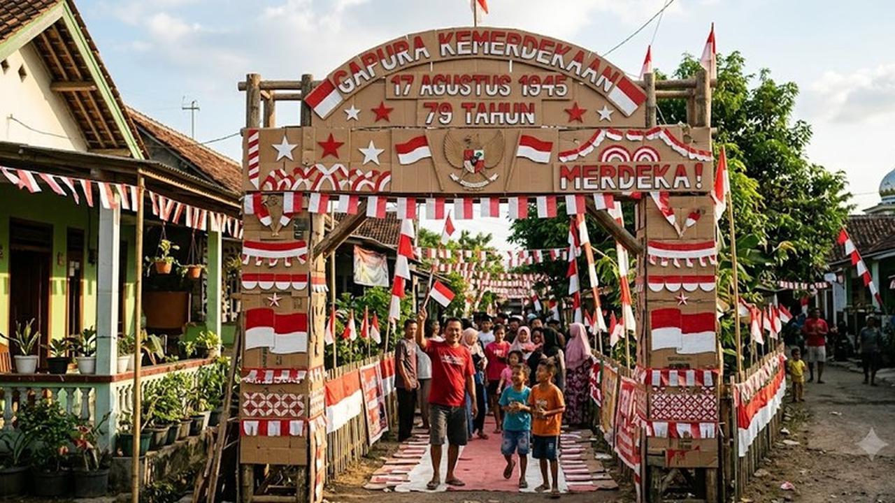 Ide Hiasan Jalan Kampung 17 Agustus dengan Barang Bekas yang Hemat Biaya (AI Generated)