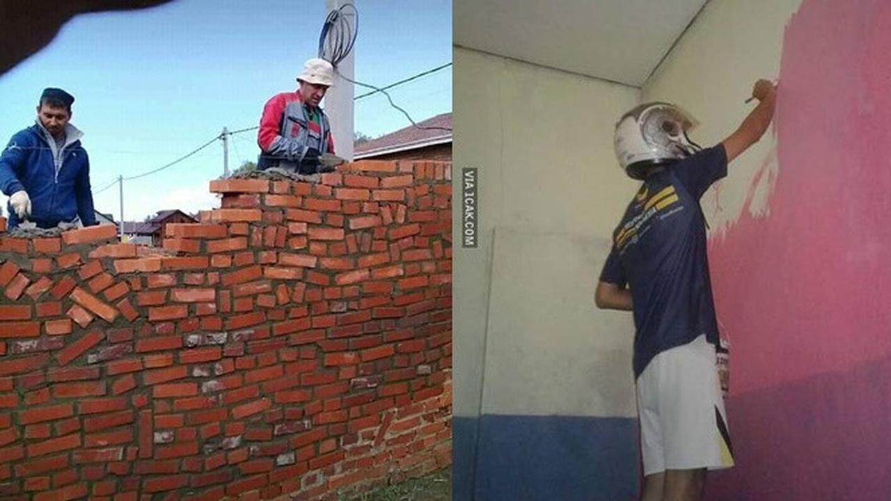 6 Momen Kocak Tukang Bangunan saat Bekerja Ini Bikin Tepuk Jidat