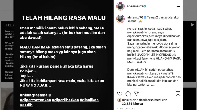 Unggahan Ramzi. (Foto: Instagram @abiramzi76)