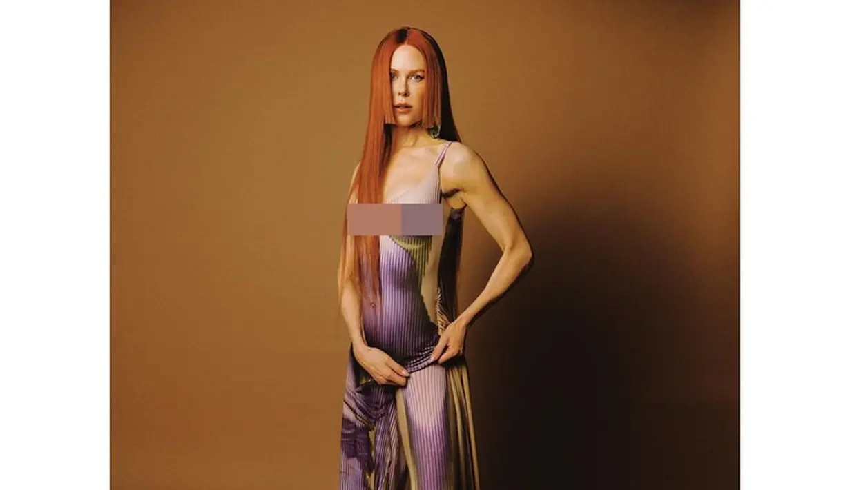 Mengenakan dress dengan potongan flowy, disertai gaya rambut asimetris membuat tampilan Nicole Kidman terlihat lebih modern dengan gaya yang sederhana namun penuh aksi. (Foto: Instagram/ ThePerfectMagazine)