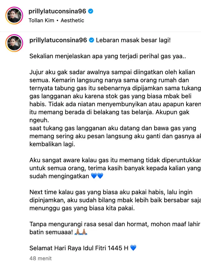Unggahan Prilly Latuconsina. (Foto: Dok. Instagram @prillylatuconsina96)