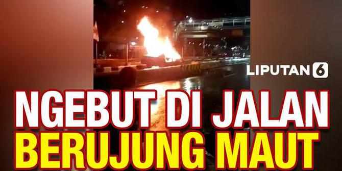 VIDEO: Sedan Tabrak Pembatas Busway, Dua Korban Tewas Terbakar