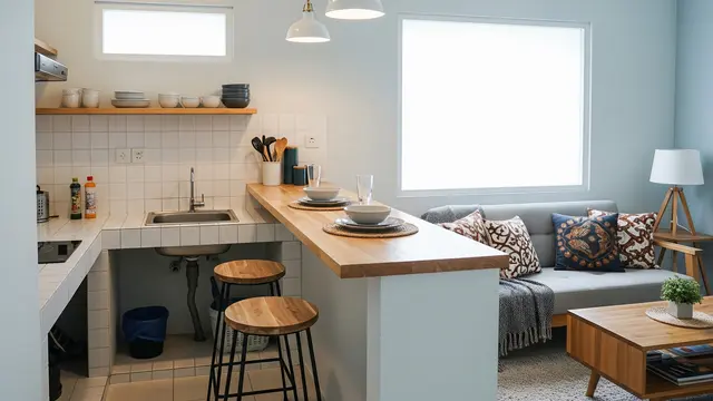 Dapur Minimalis Bar Menghadap Ruang Keluarga