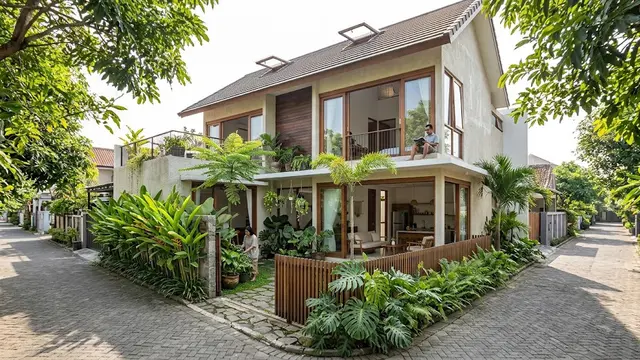 Model Rumah untuk Lahan Pojok Gang yang Tetap Terang dan Berangin (AI Generated)