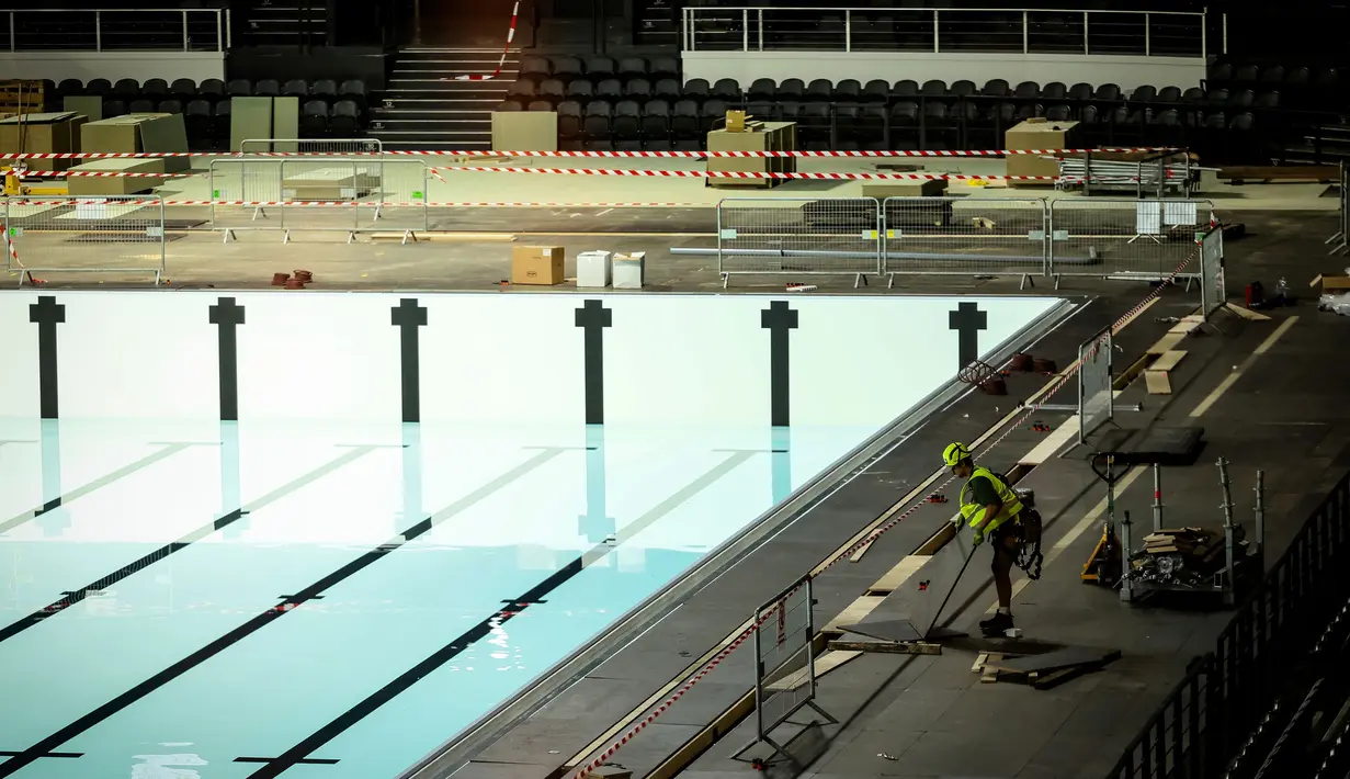 Paris La Defense Arena akan menjadi tuan rumah cabang olahraga renang dan beberapa cabang olahraga polo air selama Olimpiade Paris 2024. (AP Photo/Thomas Padilla)