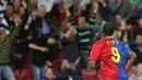 Barcelona's Samuel Eto'o celebrates his goal during Liga match Barcelona vs Almeria at New Camp stadium, in Barcelona on October 25, 2008. AFP PHOTO/JOSEP LAGO 