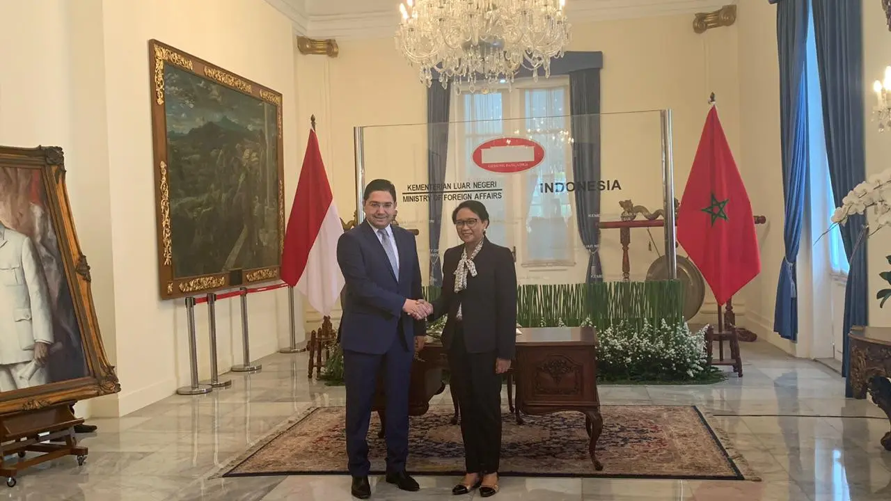 Menlu Retno dan Menlu Maroko, Nasser Bourita.