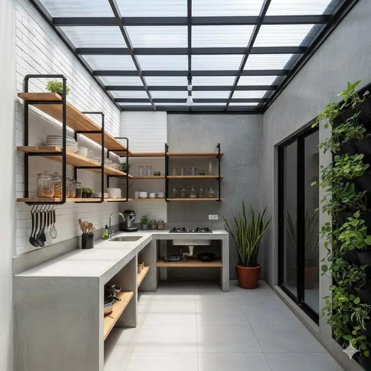 12 Inspirasi Dapur Outdoor Lahan Sempit dengan Meja Cor Minimalis Tren 2025