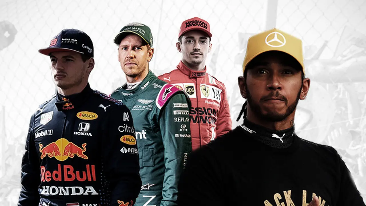 Lewis Hamilton, Max Verstappen, Charles Leclerc dan Sebastian Vettel