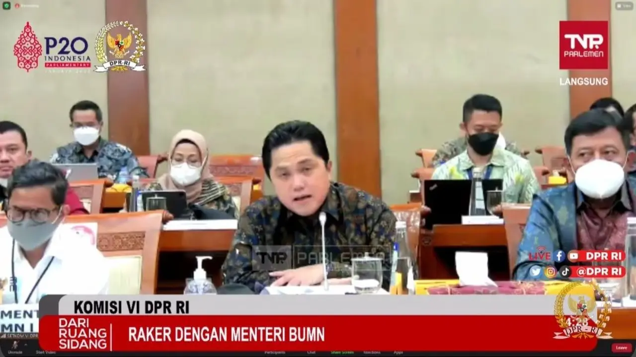 Menteri BUMN Erick Thohir dalam Rapat Kerja Komisi VI DPR RI dengan Menteri BUMN RI, Rabu (21/9/2022).