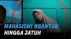 Momen kocak terjadi saat seorang mahasiswi mengantuk dan tidak sengaja tertidur saat kuliah daring.