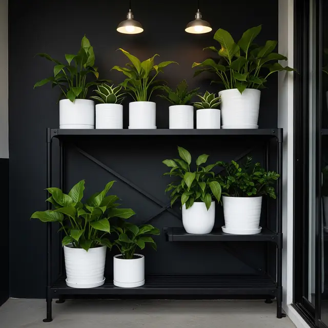 Desain Teras Sempit 2x2 Meter Jadi Kebun Mini Pakai Pot Bertingkat (AI)