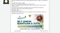 Penelusuran klaim link pendaftaran BLT UMKM Rp 5 juta.