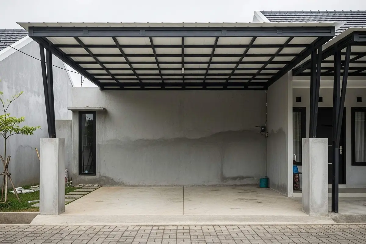 Kanopi Bahan Besi Beton dan Hollow untuk Rumah Minimalis