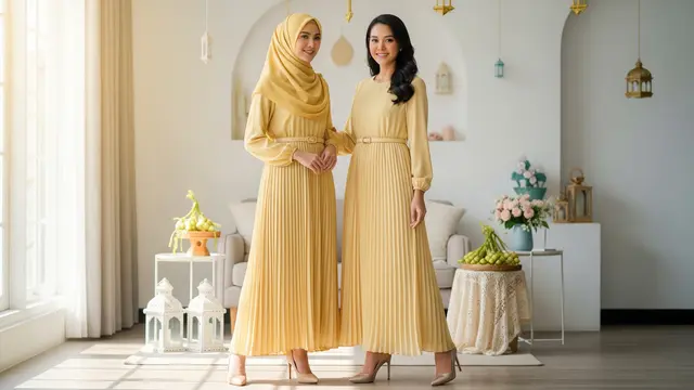 Ilustrasi Model Baju Wanita Warna Yellow Butter Tren Lebaran 2026/Gemini AI