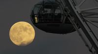 Bulan purnama terakhir tahun ini yang dikenal sebagai Bulan Dingin terbit di sebelah kapsul bianglala London Eye di London, Rabu (7/12/2022). Beberapa nama lain untuk Bulan purnama Desember adalah Snow Moon, Long Night Moon, dan Winter Maker Moon. (AP Photo/Alastair Grant)