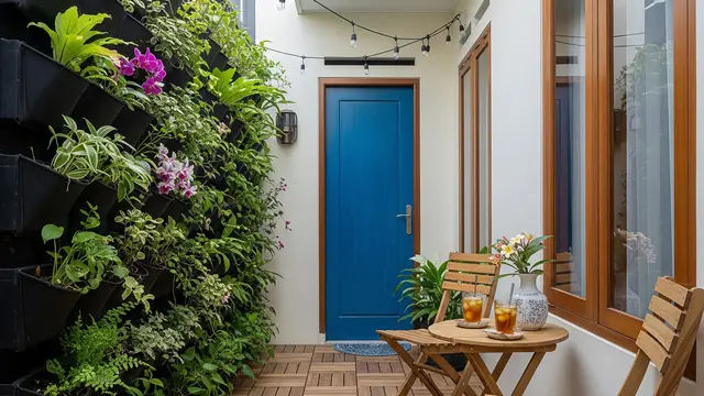Teras Mungil dengan Dominasi Vertical Garden