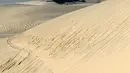 Sebuah gambar pada 3 April 2021 menunjukkan pemandangan bukit pasir tertinggi di Eropa yang disebut "Dune du Pilat" di La Teste-de-Buch, dekat Teluk Arcachon di Prancis. Memiliki panjang 3 Km dengan lebar 500 meter, The Dune of Pilat memisahkan antara laut dan hutan. (Philippe LOPEZ / AFP)
