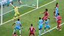 Yoane Wissa berhasil menggetarkan jala gawang Portugal yang dijaga oleh Diogo Costa setelah sukses mengkonversi umpan silang Arthur Masuaku. (AP Photo/Eric Smith)