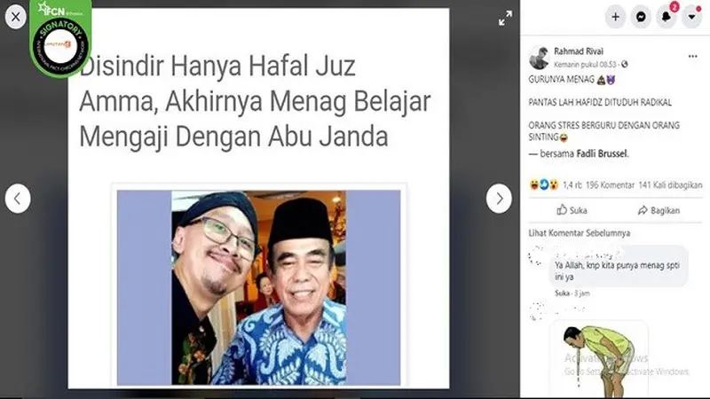 Gambar Tangkapan Layar Foto Menag Fachrul Razi di Facebook